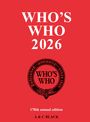 "WHO’S WHO 2026", "178th annual edition", "A & C BLACK". Roter Hintergrund, schwarzes und weißes Logo mit Text.