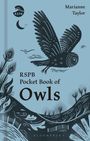 "RSPB Pocket Book of Owls" von Marianne Taylor, Illustration einer fliegenden Eule bei Nacht mit Mond und Sternen.