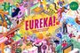 Titel: "EUREKA! A Jigsaw Puzzle Featuring Inventors & Fun Facts". Illustration mit Erfindern und Entdeckungen.