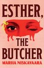 "Esther, The Butcher. Mariia Niskavaara." Ein Schwein mit einem menschlichen Auge und geschmücktem Ohr, Illustration.