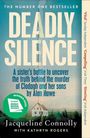 „Deadly Silence“, ein Buchcover, Nummer eins Bestseller. Kleines weißes Haus auf grünem Feld, Himmel darüber.