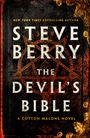 STEVE BERRY, THE DEVIL'S BIBLE, A Cotton Malone Novel. Dunkle, mystische Gestaltung mit einem Pentagramm und goldenen Verzierungen.