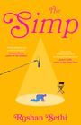 „The Simp“ von Roshan Sethi. Eine kniende Person im Scheinwerferlicht neben einem Regiestuhl und Mikrofon.