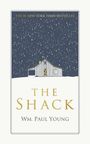 Text oben: "THE #1 NEW YORK TIMES BESTSELLER". Unten: "THE SHACK" und "Wm. Paul Young". Illustration einer Hütte im Schnee.