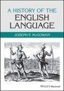 Buchtitel: "A History of the English Language" von Joseph P. McGowan. Unten: historische Illustrationen mit zwei Kriegern.