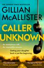 „THE SUNDAY TIMES BESTSELLER“, „CALLER UNKNOWN“, Zitat über anonymen Anruf. Schwarzer Telefonhörer vor Sonnenuntergang.