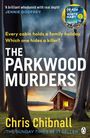 „Every cabin holds a family holiday. Which one hides a killer? The Parkwood Murders.“ Eine Hütte am ruhigen See.