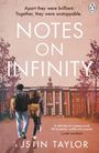"Notes on Infinity", oben zwei Personen vor einem Gebäude. Text oben und unten, Penguin-Logo rechts oben.
