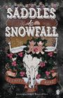 Text: "Saddles & Snowfall", "Elliott Rose", "International Bestseller". Illustration: Weihnachtslichter, Girlanden, Schädel.