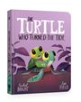 "The Turtle Who Turned the Tide" steht auf einem lila Buchcover, mit zwei niedlichen Schildkröten und Pflanzen im Hintergrund.