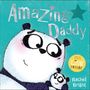"Amazing Daddy" in großer Schrift, Pandas lächeln sich an, Hintergrund türkis, eine Sternillustration.