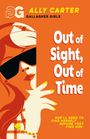 Die Worte "Out of Sight, Out of Time" stehen in Weiß auf orangefarbenem Hintergrund neben der Illustration einer Frau mit Sonnenbrille.