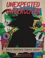 "UNEXPECTED UNDERCOVER - Forty Fearless Female Spies" steht über der Silhouette einer Spionin inmitten bunter Collagen.