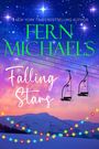 "Falling Stars" von Fern Michaels; zwei leere Skilifte vor einem bewölkten Sternenhimmel, Berg und bunte Lichterketten.
