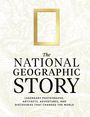 "The National Geographic Story" steht groß in der Mitte. Ein gelbes Rechteck-Logo ist oben. Hintergrund: topografische Linien.