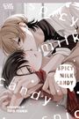 Texte: "Spicy Milk Candy", "True feelings hidden in sweetness." Illustration: Zwei Personen in einer intimen Pose.
