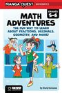"Math Adventures" für Klassen 5-6: Spaß mit Brüchen, Dezimalen, Geometrie. Manga-Charaktere in fröhlichen Posen.