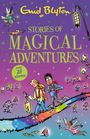 Text: "Stories of Magical Adventures, over 25 stories." Illustration: Zwei Kinder auf einem bunten Pfad mit Feen und Pilzen.