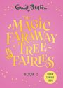 „The Magic Faraway Tree Fairies, Book 1, Cover Coming Soon“ steht in gelber Schrift auf pinkem Hintergrund, verziert mit Sternen.