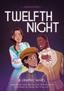 "Shakespeare's Twelfth Night", "A Graphic Novel". Drei Zeichentrickfiguren in historischer Kleidung.