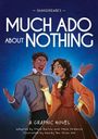 „SHAKESPEARE'S MUCH ADO ABOUT NOTHING: A GRAPHIC NOVEL“. Zwei Figuren gestikulieren lebhaft.
