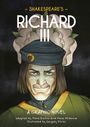 "SHAKESPEARE'S RICHARD III" darüber eine große Rose. Ein Mann mit grimmigem Gesichtsausdruck trägt eine Mütze.