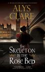 "A WORLD'S END BUREAU MYSTERY" und "ALYS CLARE" oben. "The Skeleton in the Rose Bed" unten. Person mit Rücken zu rotem Himmel.