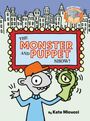 „The Monster and Puppet Show“ von Kate Micucci. Comic-Stil, Figur mit Mütze und Monsterhandpuppe vor Stadtsilhouette.