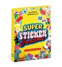 Gelbe Verpackung mit Texten: "SUPER STICKER Creations", "DIY STICKER COLLAGE KIT", "SUPER SMALLS", "200+ STICKERS!", bunte Sticker.