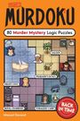 "VOLUME 2 MURDOKU" oben, "80 Murder Mystery Logic Puzzles", "BACK IN TIME". Cartoonkarte mit verschiedenen Szenen.