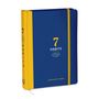 „7 Habits: 12 Months of Focus, Growth & Balance“, blauer und gelber Kalender mit elastischem Band.