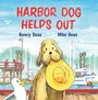 Text: "Harbor Dog Helps Out", "Nancy Deas", "Mike Deas". Illustration: Ein Hund mit gelber Mütze und Möwe am Hafen.