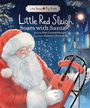 „Little Red Sleigh Soars with Santa“; Illustration: Weihnachtsmann mit rotem Schlitten, im Hintergrund ein winterliches Schloss.