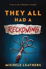 Text: "A vow. A risk. A dilemma. A murder. THEY ALL HAD A RECKONING. MICHELE LEATHERS." Illustration: Rote Schere mit Fäden.