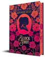 "Block Shot" unter Kennedy Ryan, umgeben von Rosenmuster in Orange und Pink; Mittig Silhouette einer Frau.