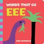 "WORDS THAT GO EEE" steht oben. Unten "JESS HANNIGAN". Illustration von lila Dinosaurier und Palme auf rotem Hintergrund.