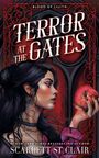 "Terror at the Gates, Blood of Lilith, Scarlett St. Clair". Frau mit Apfel und Schlange, gotische Ornamente.