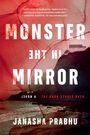 "Monster in the Mirror", "A Novel", "The Dark Stares Back", "Janasha Prabhu". Roter Hintergrund mit Küstenszene.