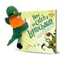 „How to Catch a Leprechaun“. Grüner Kobold hält das Buch. Cover zeigt einen springenden Kobold und Kleeblätter.
