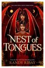 "No Lies Will Save Them Now. Nest of Tongues. Randy Ribay." Zwei Personen mit roten Flügeln in dramatischer Darstellung.