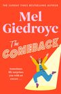"Mel Giedroyc: The Comeback. Sometimes life surprises you with an encore." Illustration einer springenden Frau im Scheinwerferlicht.