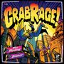 "CRABRAGE!" in großen Buchstaben. Darunter kriegerische Krabben in einer bunten Stadtszene, stilisierte Illustration.