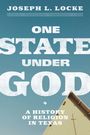 Text: "One State Under God: A History of Religion in Texas." Hintergrund: Himmel mit einem Gebäudeteil.