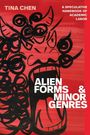 Text: "Tina Chen", "A Speculative Handbook of Academic Labor", "Alien Forms & Minor Genres". Illustration: Ein abstraktes Gesicht auf rotem Hintergrund.