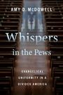 „Whispers in the Pews“, darunter „Evangelical Uniformity in a Divided America“. Sicht auf leere Kirchenbänke.