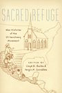 "SACRED REFUGE", "New Histories of the US Sanctuary Movement". Zeichnung: Familie auf Treppe zur Kirche auf Landkarte.