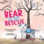"BEAR TO THE RESCUE". Ein Hund mit blauen Westen und roten Stiefeln, ein Baum und zwei Koalas. Illustration.