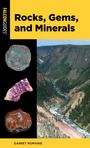 Titel: "Rocks, Gems, and Minerals". Autor: Garret Romaine. Links: Abbildungen von Mineralien. Rechts: ein Flusstal.