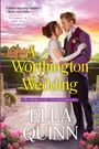 „A Worthington Wedding“, „Here Come the Grooms“, „Ella Quinn“. Ein Paar in eleganter Kleidung umarmt sich in einem Garten.