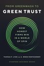 "FROM GREENWASH TO GREEN TRUST" oben, "HOW HONEST FIRMS WIN IN A WORLD OF SPIN" in der Mitte umgeben von grünen Punkten.